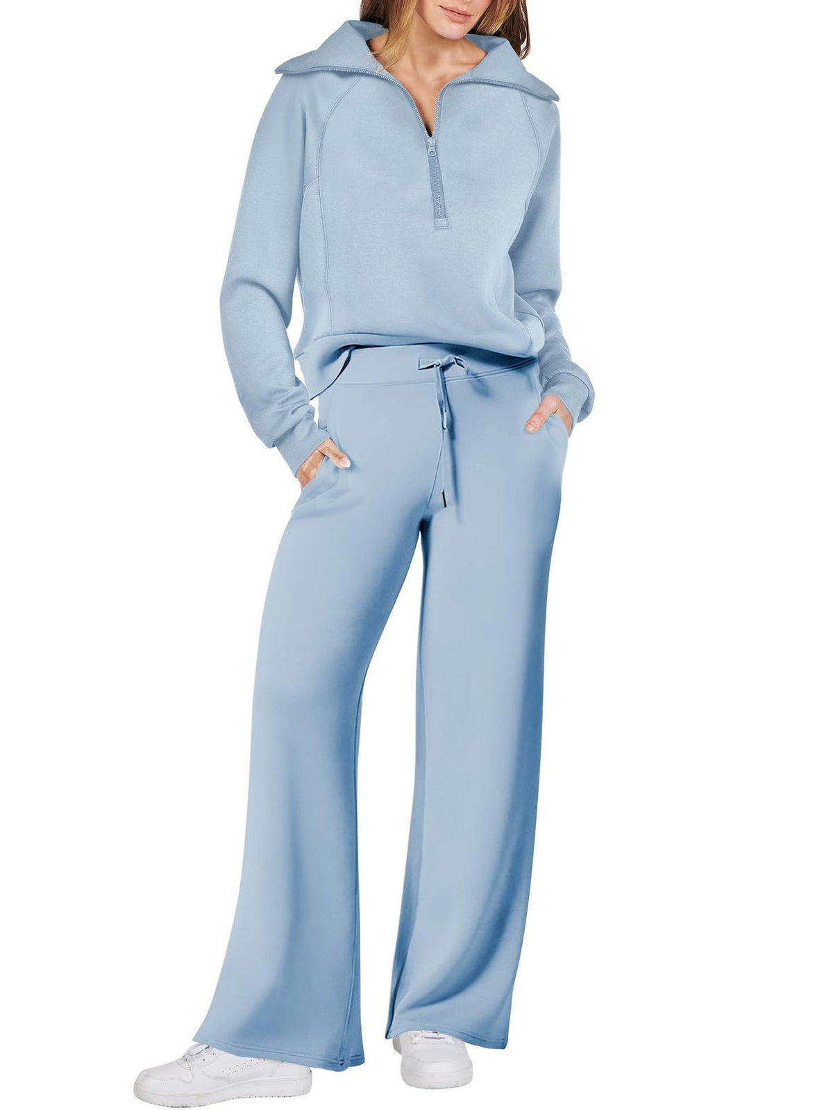 Women's Relaxed Loungewear Set - Half-Zip Sweatshirt & Jogger Pants