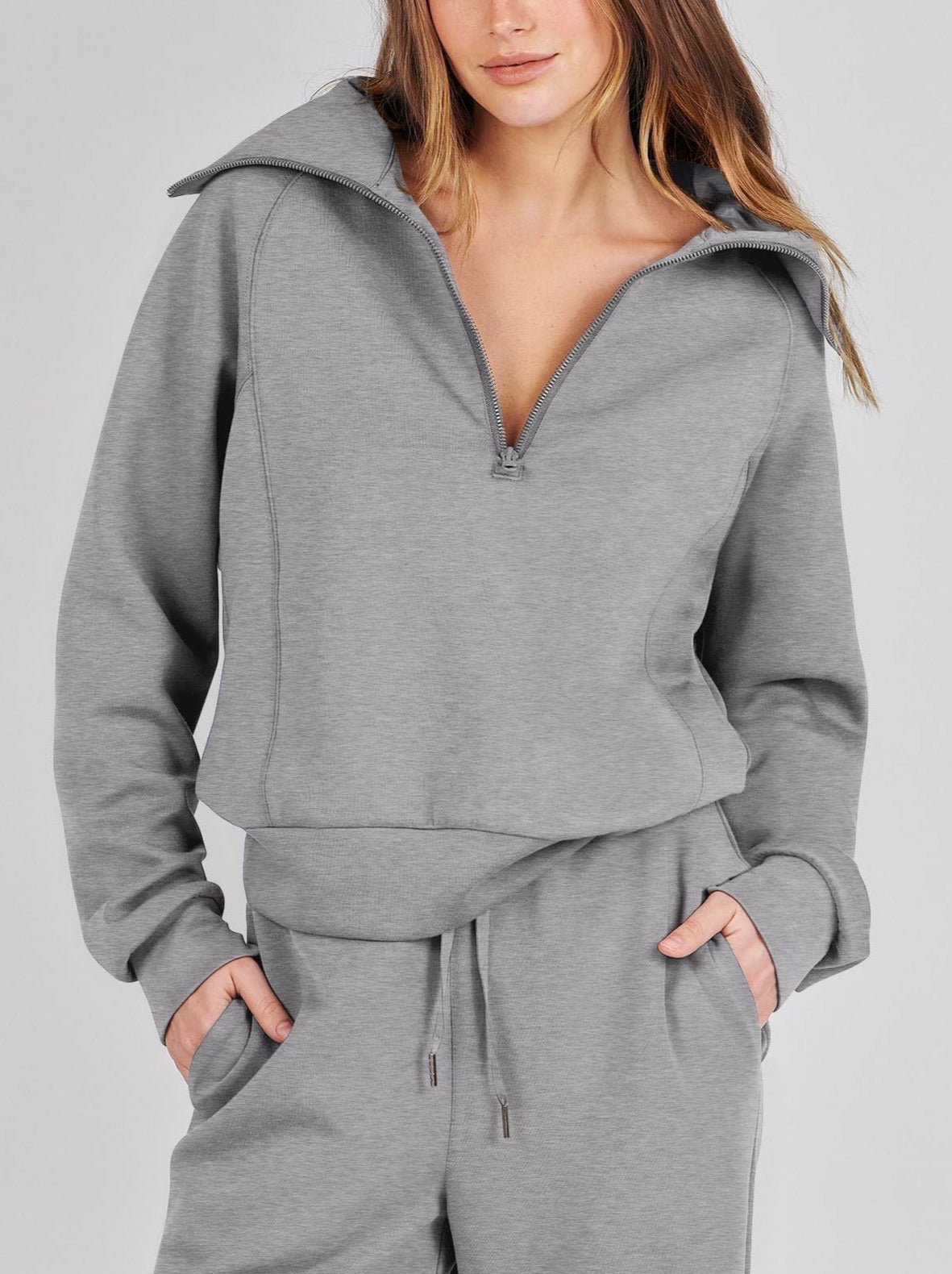 Women's Relaxed Loungewear Set - Half-Zip Sweatshirt & Jogger Pants