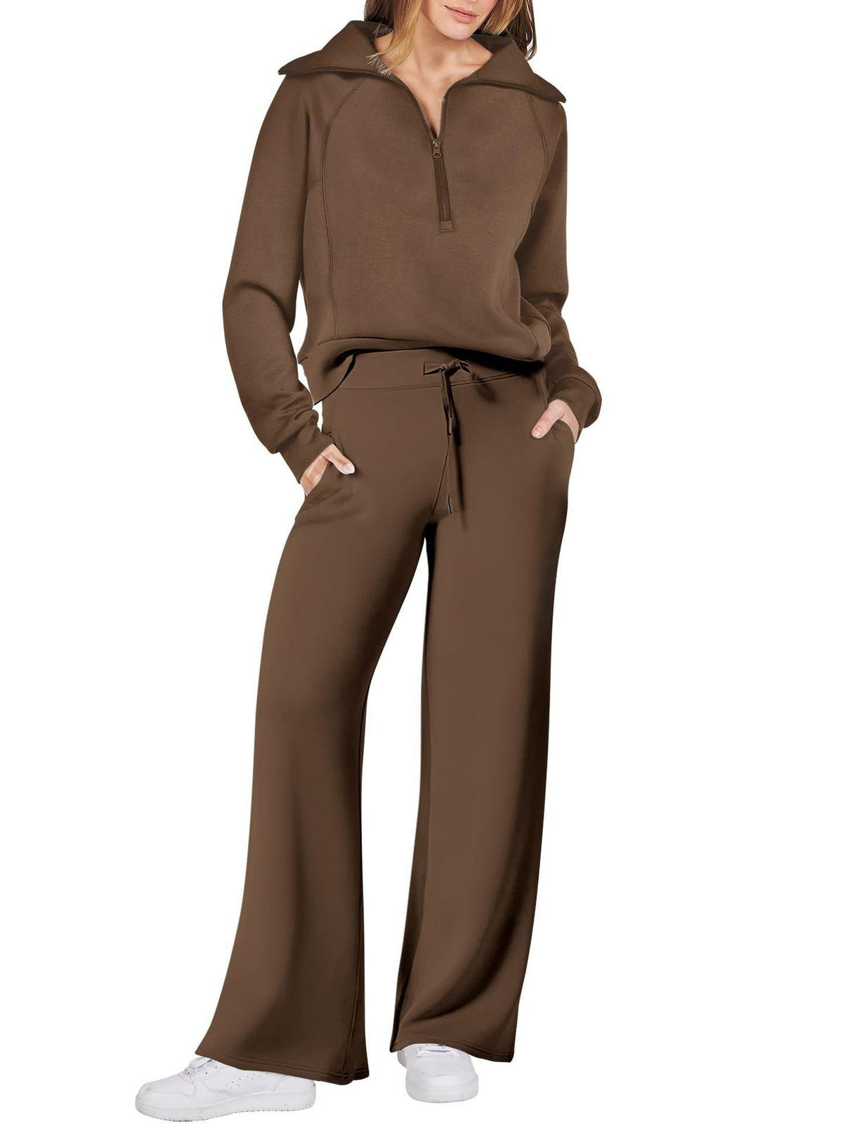 Women's Relaxed Loungewear Set - Half-Zip Sweatshirt & Jogger Pants