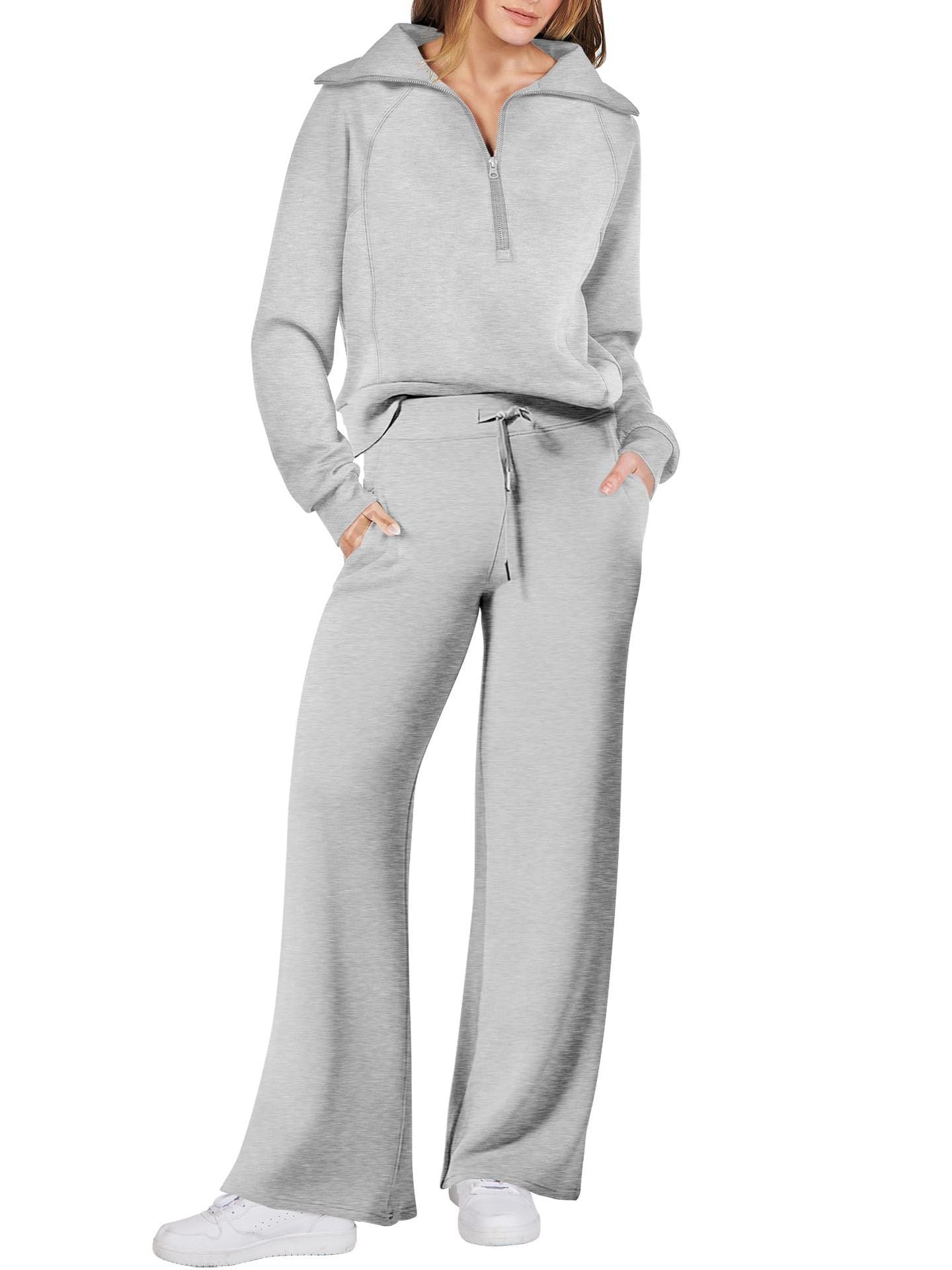 Women's Relaxed Loungewear Set - Half-Zip Sweatshirt & Jogger Pants