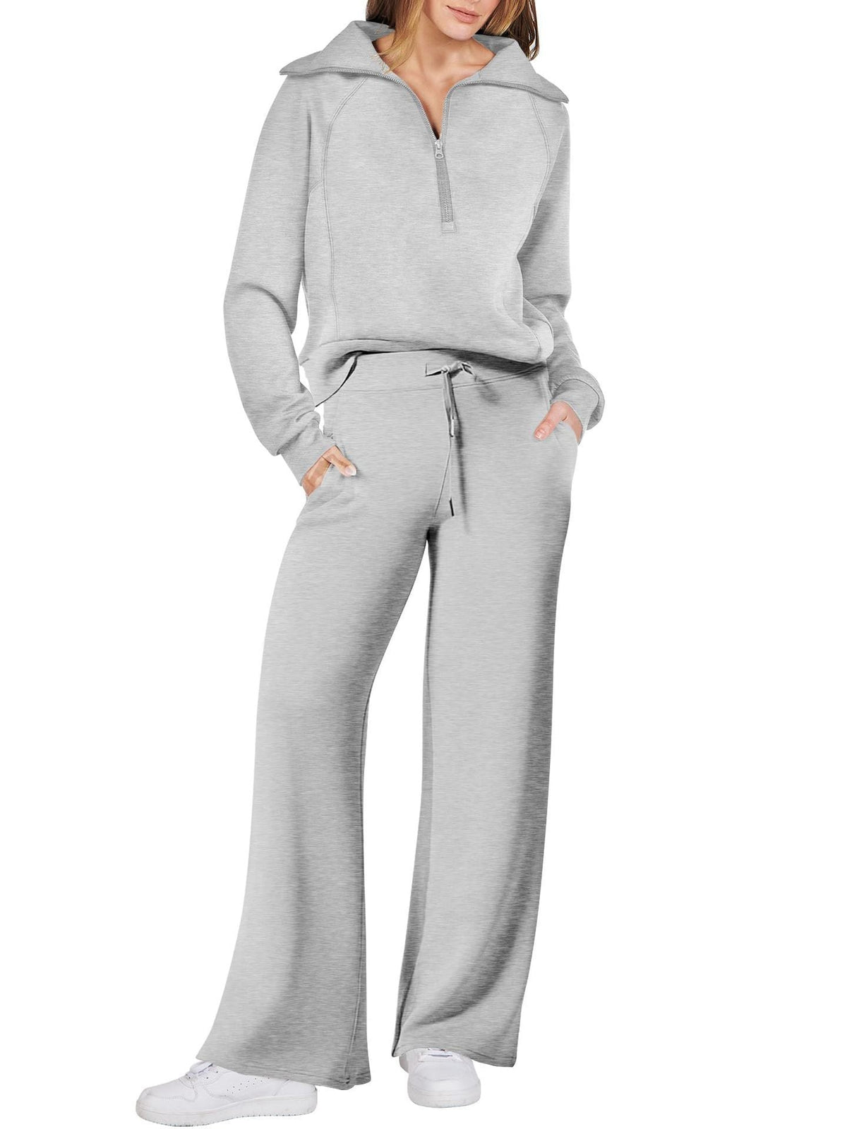 Women's Relaxed Loungewear Set - Half-Zip Sweatshirt & Jogger Pants