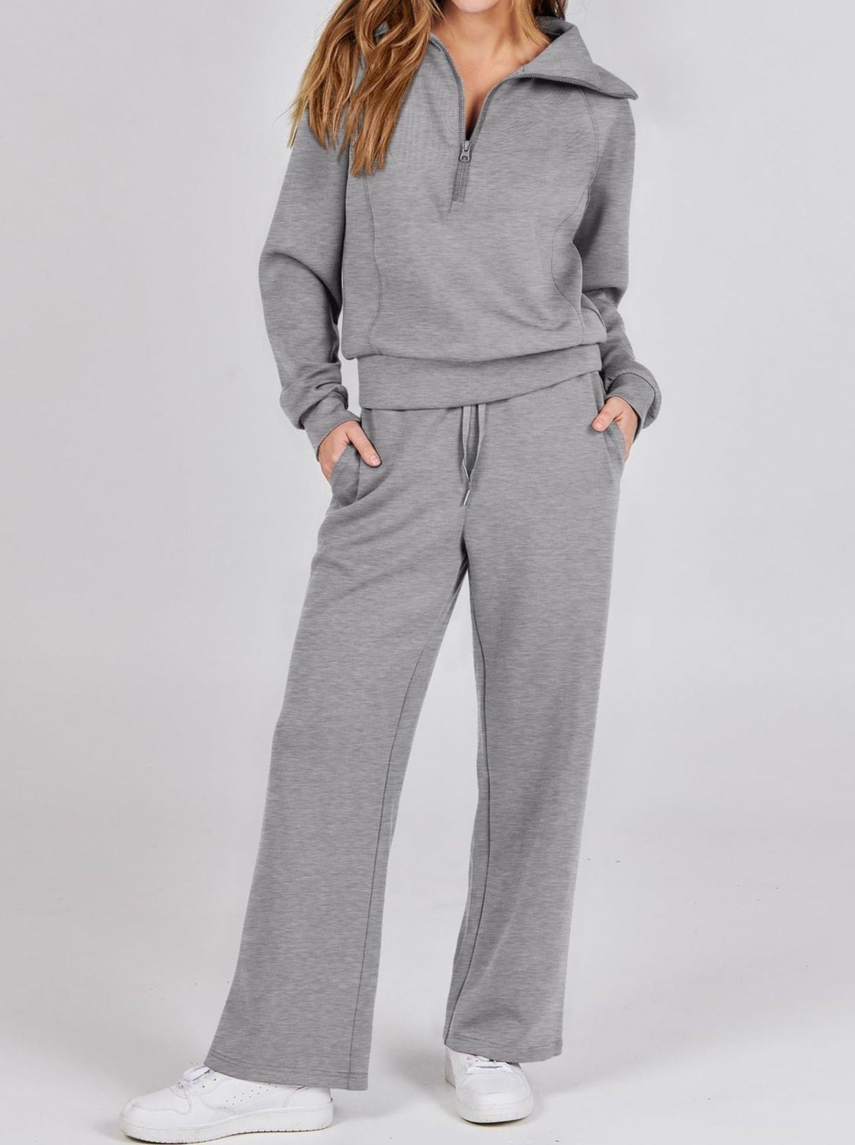 Women's Relaxed Loungewear Set - Half-Zip Sweatshirt & Jogger Pants