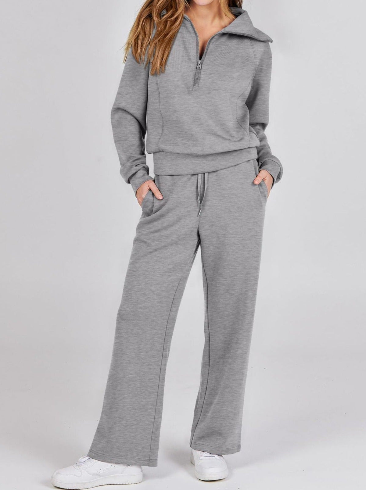 Women's Relaxed Loungewear Set - Half-Zip Sweatshirt & Jogger Pants