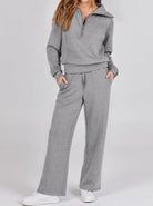 Women's Relaxed Loungewear Set - Half-Zip Sweatshirt & Jogger Pants