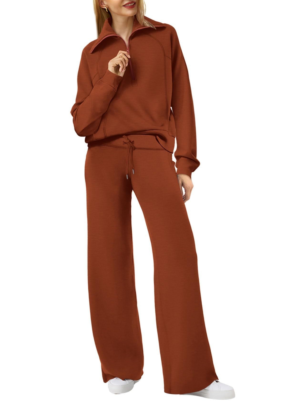Women's Relaxed Loungewear Set - Half-Zip Sweatshirt & Jogger Pants