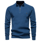 Julian geribbelde half-zip trui in blauw, vooraanzicht