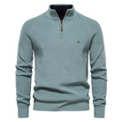 Julian geribbelde half-zip trui in mintgroen, vooraanzicht