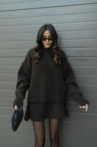 Women's Knit Sweater and Skirt Set - Oversized Top with Fitted Skirt