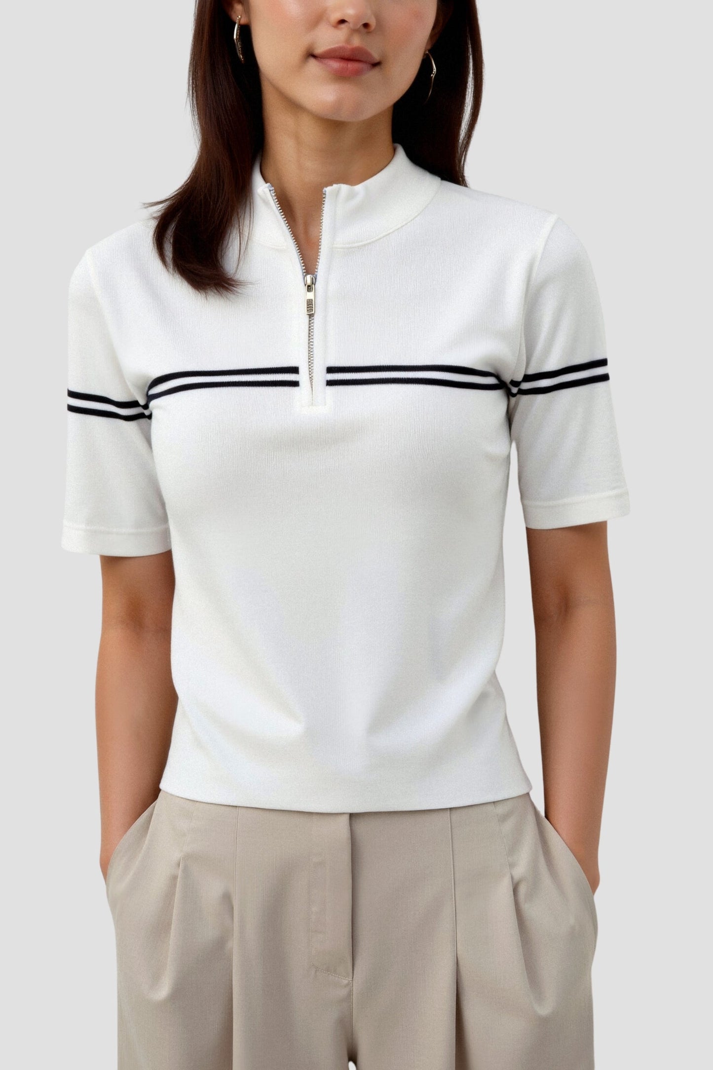 Dames Korte Mouw Poloshirt – Gestreept, Casual