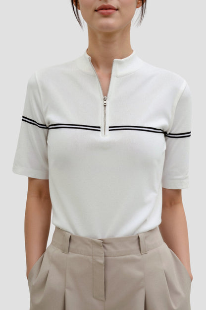 Dames Korte Mouw Poloshirt – Gestreept, Casual