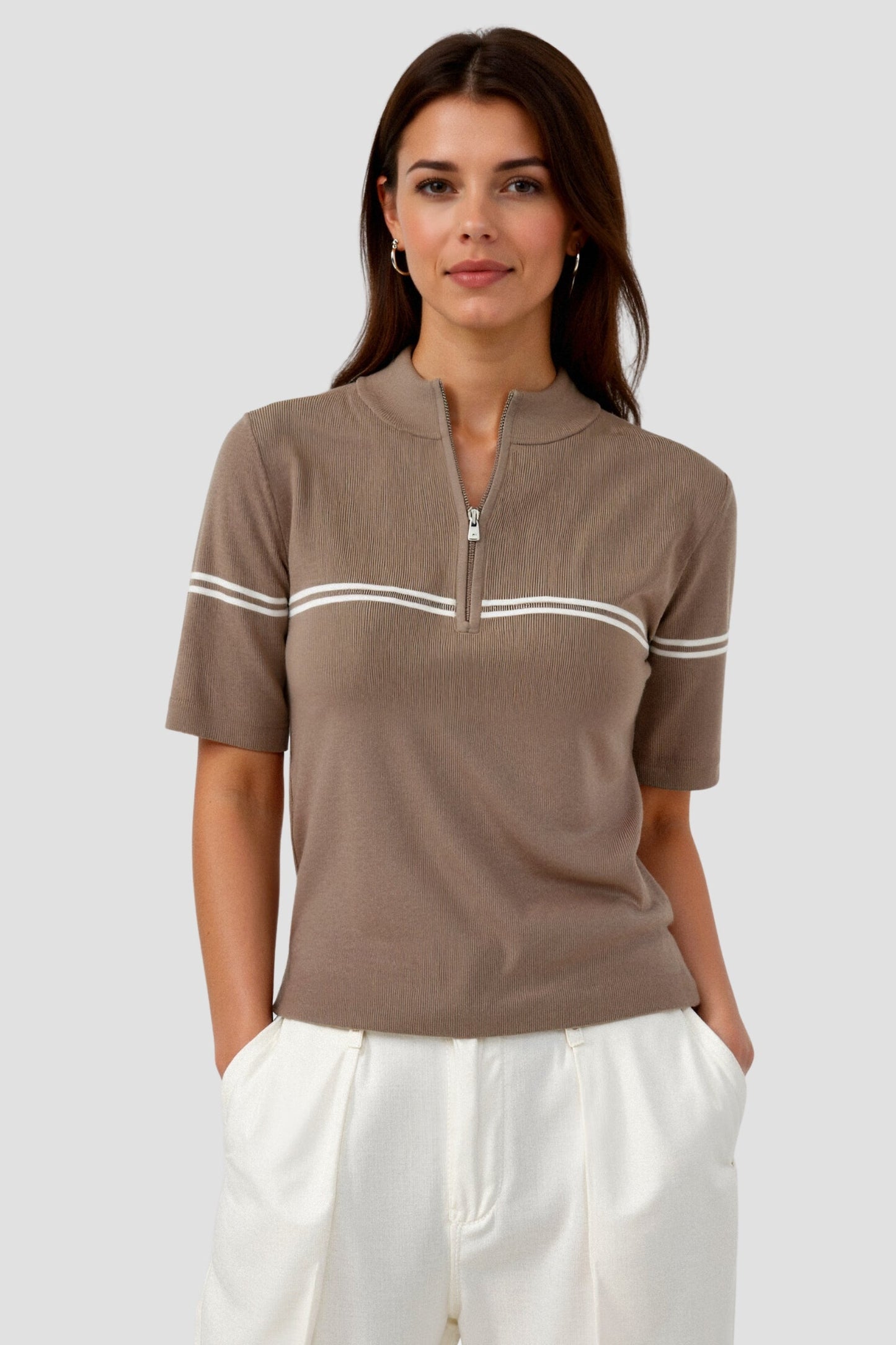 Dames Korte Mouw Poloshirt – Gestreept, Casual