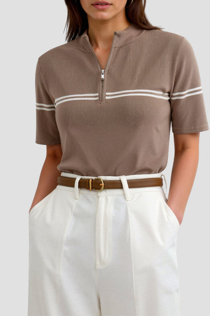 Dames Korte Mouw Poloshirt – Gestreept, Casual