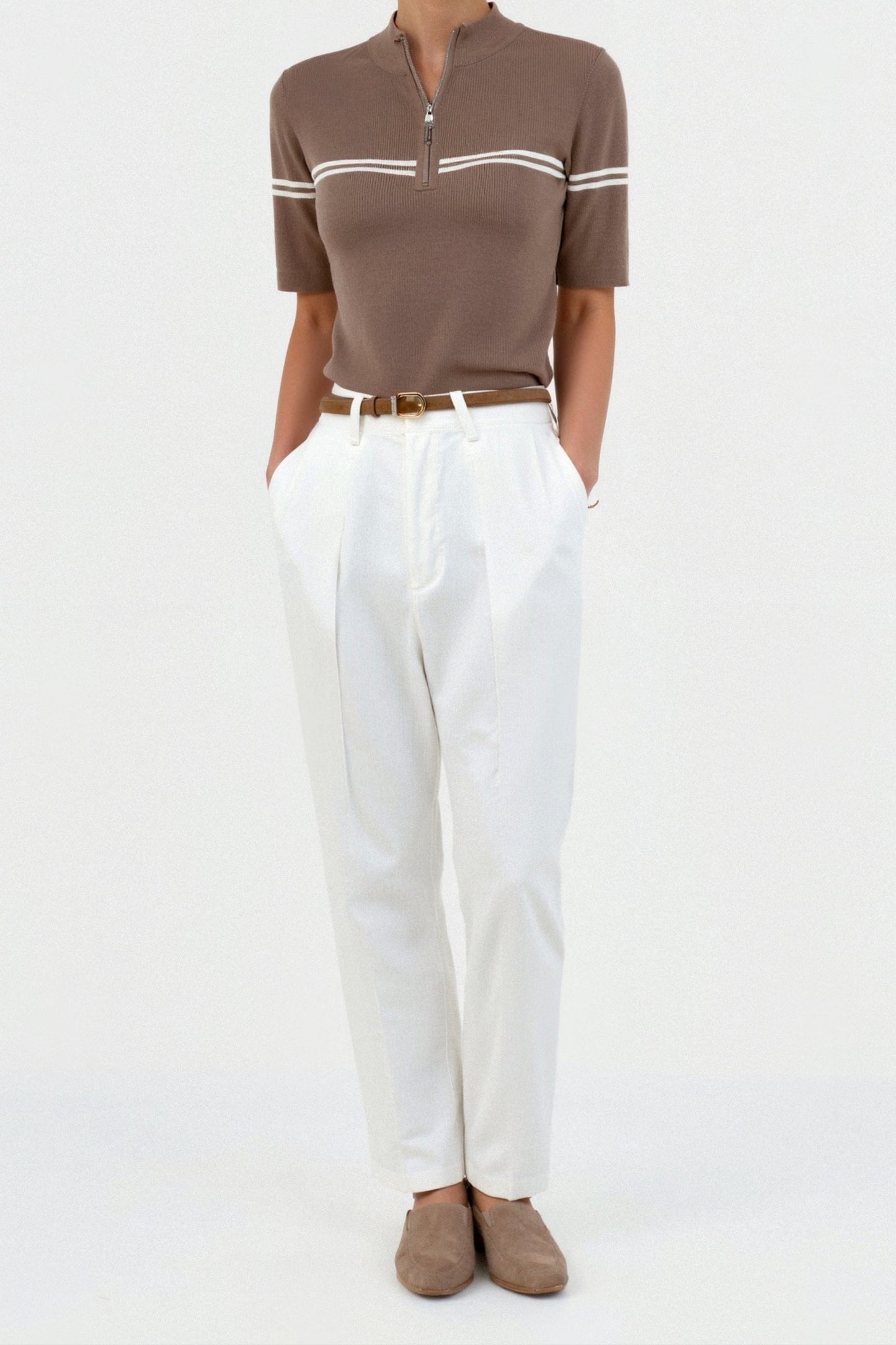 Dames Korte Mouw Poloshirt – Gestreept, Casual