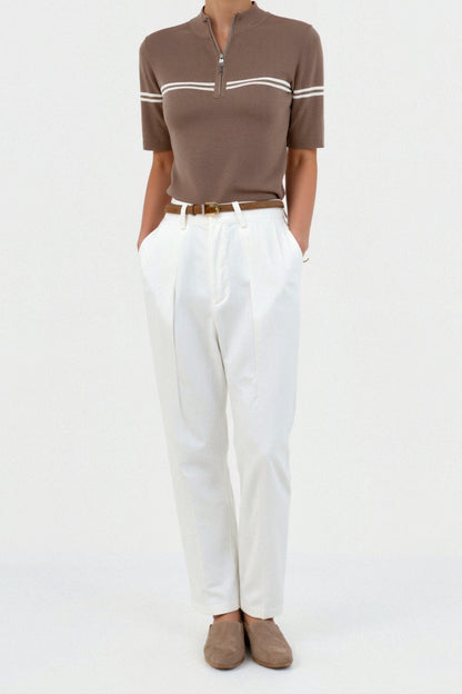 Dames Korte Mouw Poloshirt – Gestreept, Casual