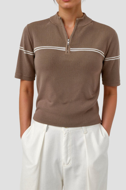 Dames Korte Mouw Poloshirt – Gestreept, Casual