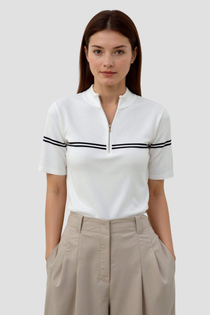 Dames Korte Mouw Poloshirt – Gestreept, Casual