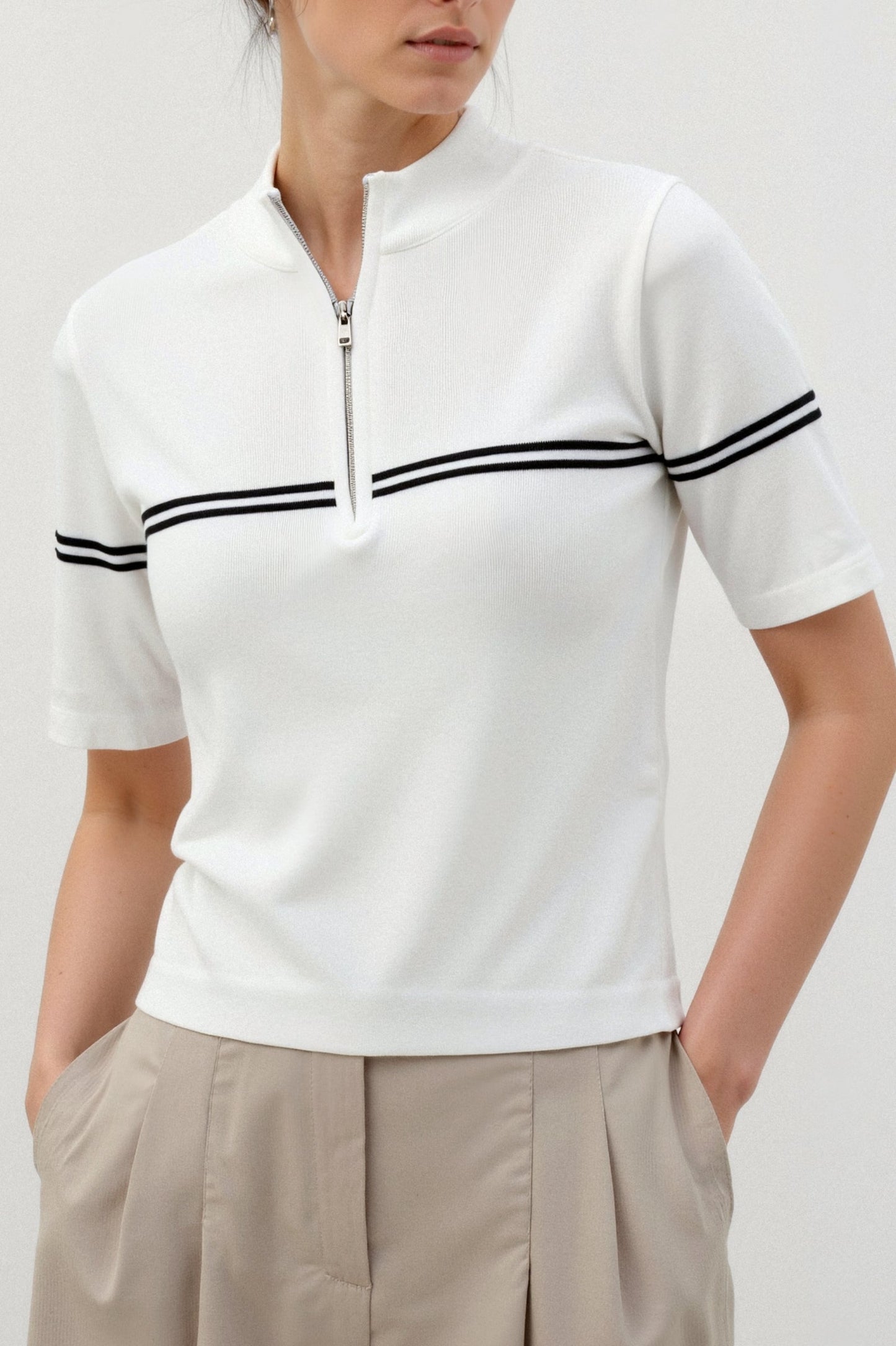 Dames Korte Mouw Poloshirt – Gestreept, Casual