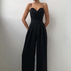 Women's Wide Leg Jumpsuit with Thin Straps and Wrap Neckline