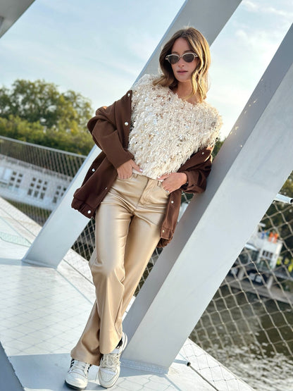 Maja Blouse | Dames Blouse met Velvet Pailletten en Veren