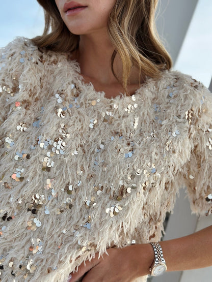 Maja Blouse | Dames Blouse met Velvet Pailletten en Veren