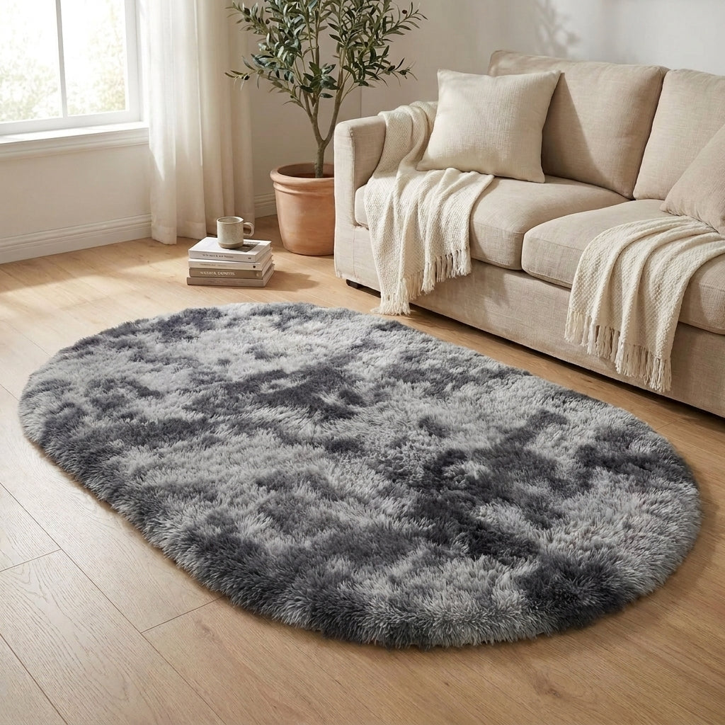 Fluffy Oval Rug for Bedroom and Living Room - Soft Shaggy Pile