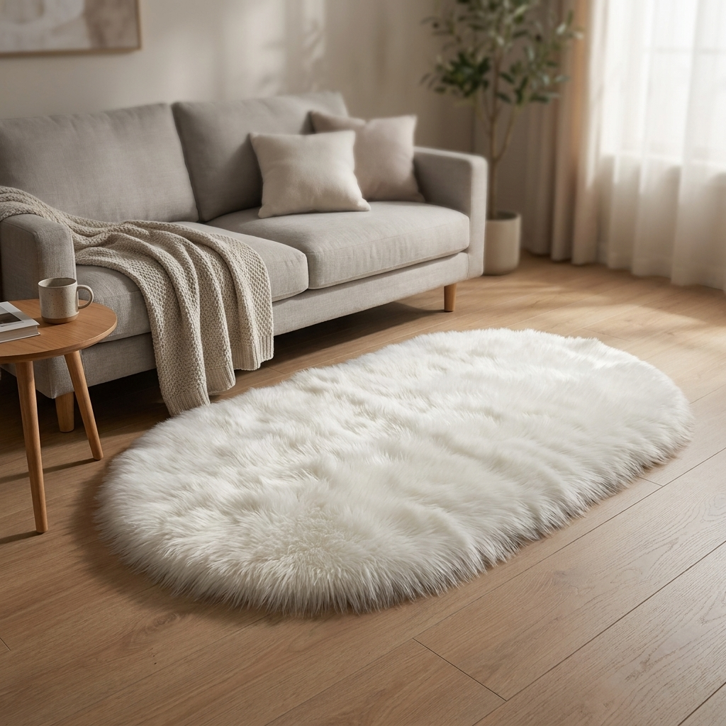 Fluffy Oval Rug for Bedroom and Living Room - Soft Shaggy Pile