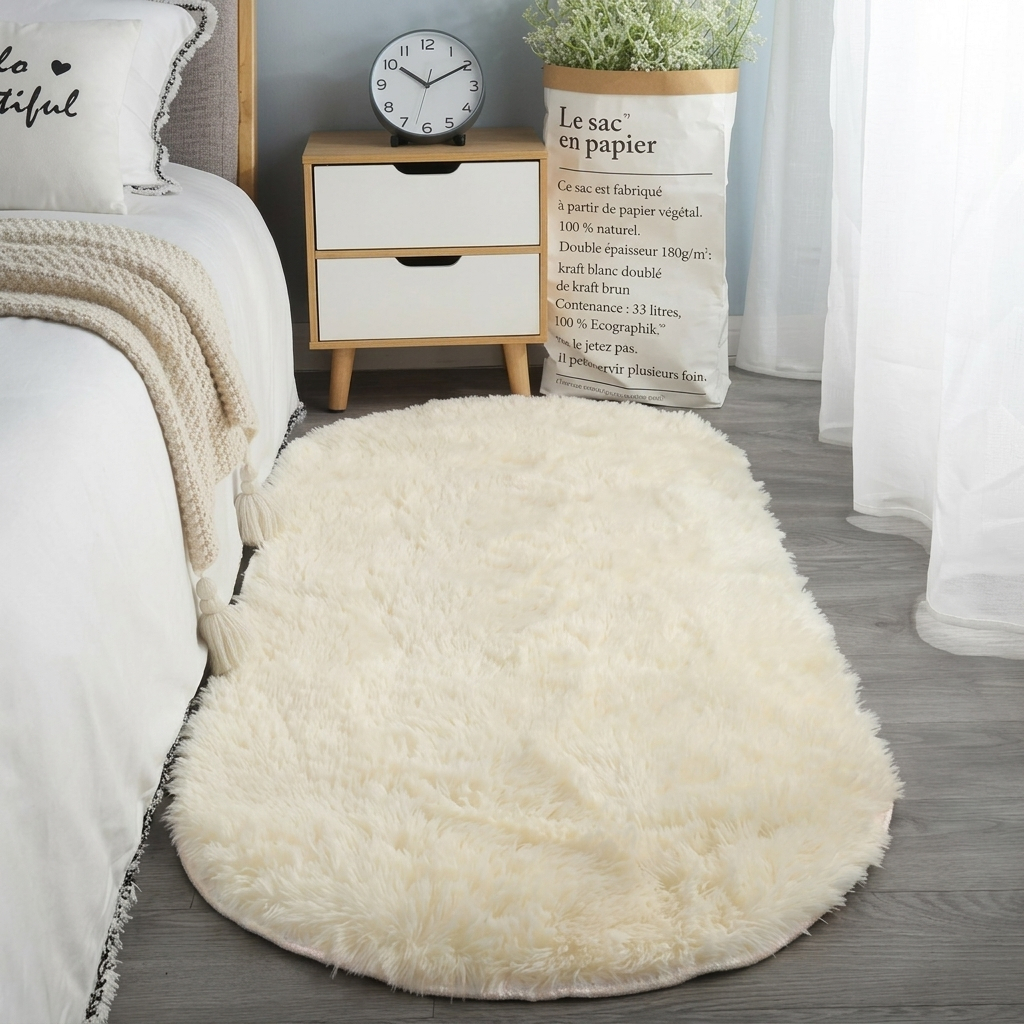 Fluffy Oval Rug for Bedroom and Living Room - Soft Shaggy Pile