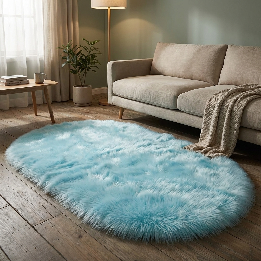 Fluffy Oval Rug for Bedroom and Living Room - Soft Shaggy Pile