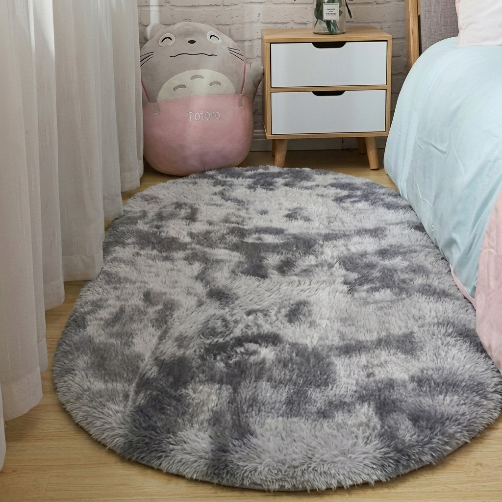 Fluffy Oval Rug for Bedroom and Living Room - Soft Shaggy Pile