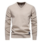 Laurent beige V-hals pullover, vooraanzicht