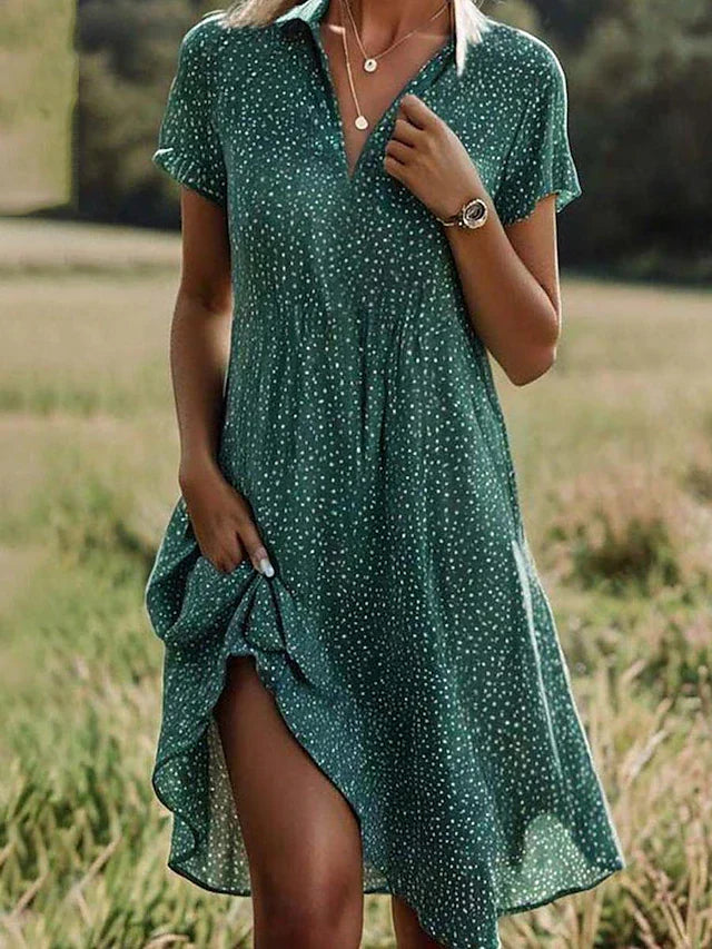 Women's Shirt Dress Short Sleeve Midi