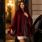 Women's Hooded Cape Coat with Faux-Fur Trim, Knit