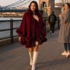 Women's Hooded Cape Coat with Faux-Fur Trim, Knit