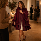 Women's Hooded Cape Coat with Faux-Fur Trim, Knit