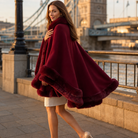 Women's Hooded Cape Coat with Faux-Fur Trim, Knit