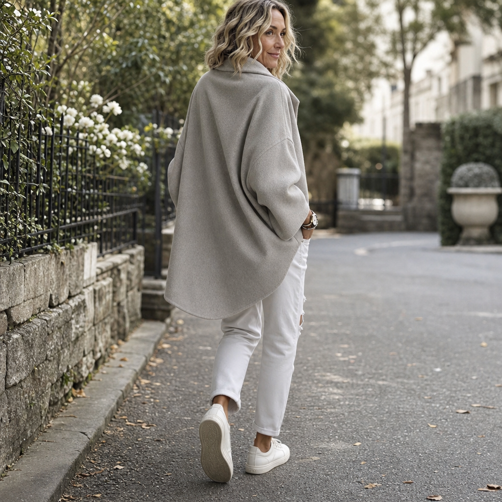Women's Asymmetric Wrap Cape Jacket with Button Collar
