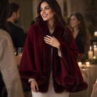 Women's Hooded Cape Coat with Faux-Fur Trim, Knit