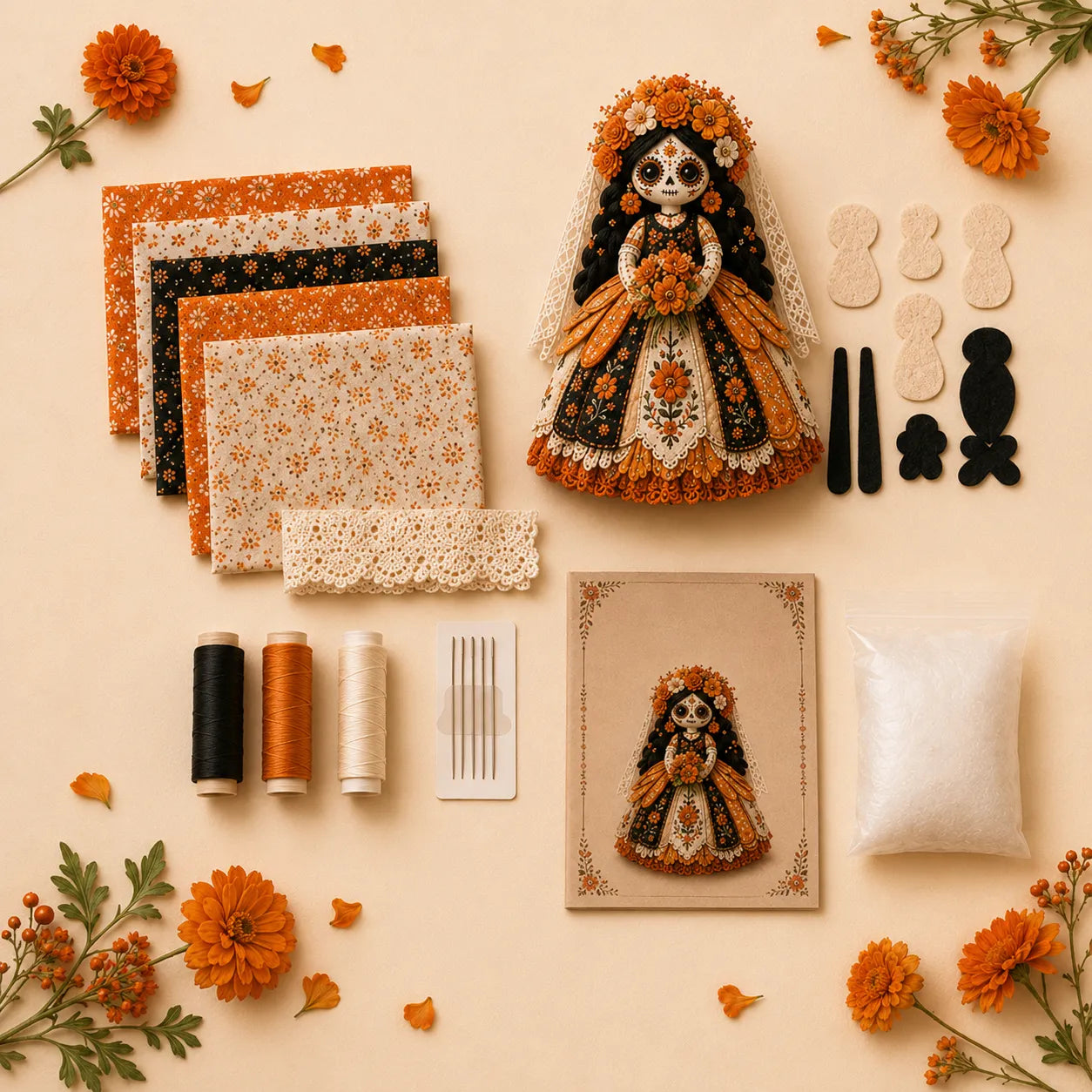 Day of the Dead Patchwork Doll Craft Kit – Beginner Sewing Set