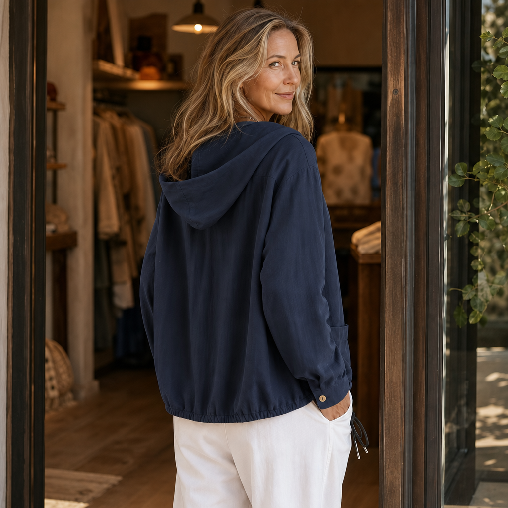 Women's Lightweight Drawstring Hooded Jacket - Knit Layer