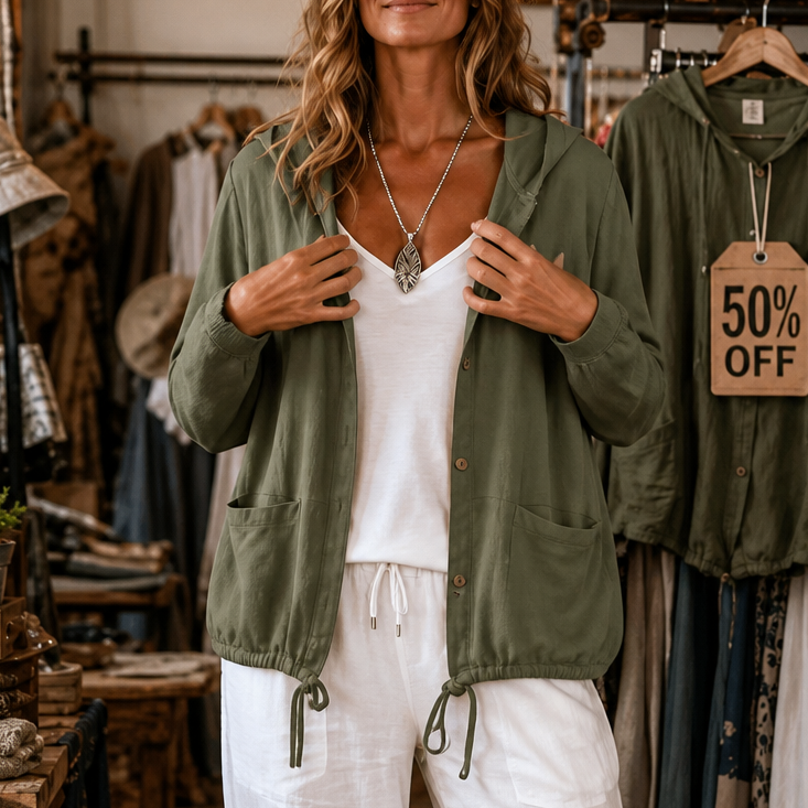 Women's Lightweight Drawstring Hooded Jacket - Knit Layer