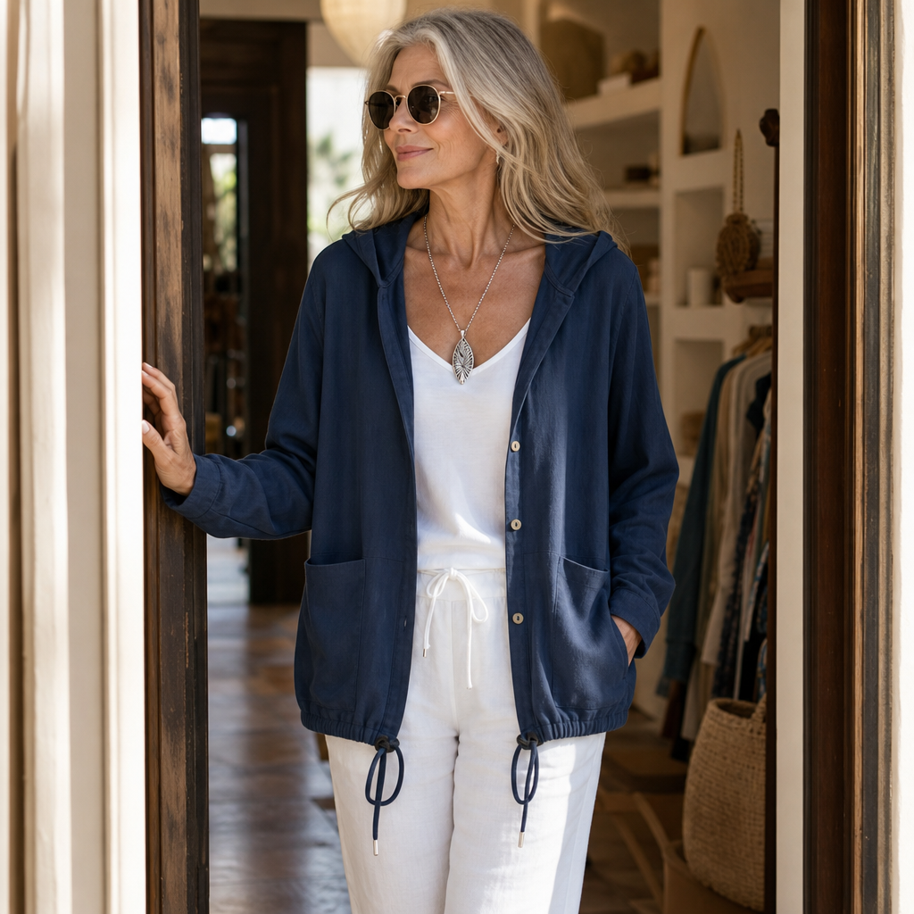 Women's Lightweight Drawstring Hooded Jacket - Knit Layer