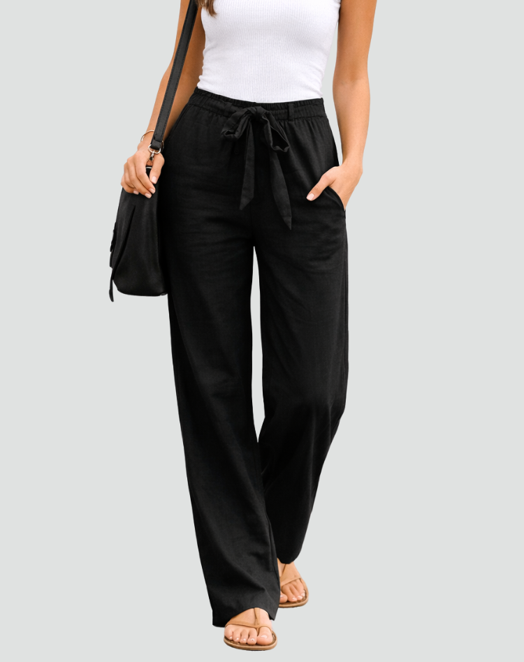 Women's Wide-Leg Linen Pants with Drawstring Waist