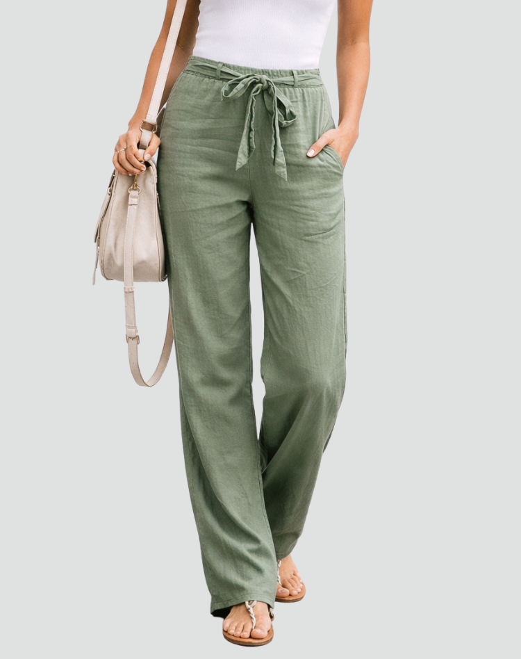 Women's Wide-Leg Linen Pants with Drawstring Waist