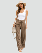 Women's Wide-Leg Linen Pants with Drawstring Waist