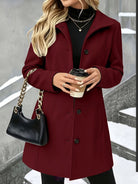 Women's Winter Coats with Lapel Collar, Long Button-Front Coat