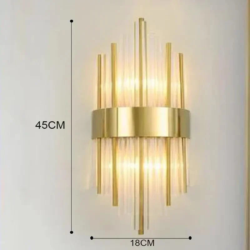 Moderne Wandlamp – Zwart en Goud, Kristallen Accenten voor Sfeervolle Verlichting in Woonkamer of Slaapkamer