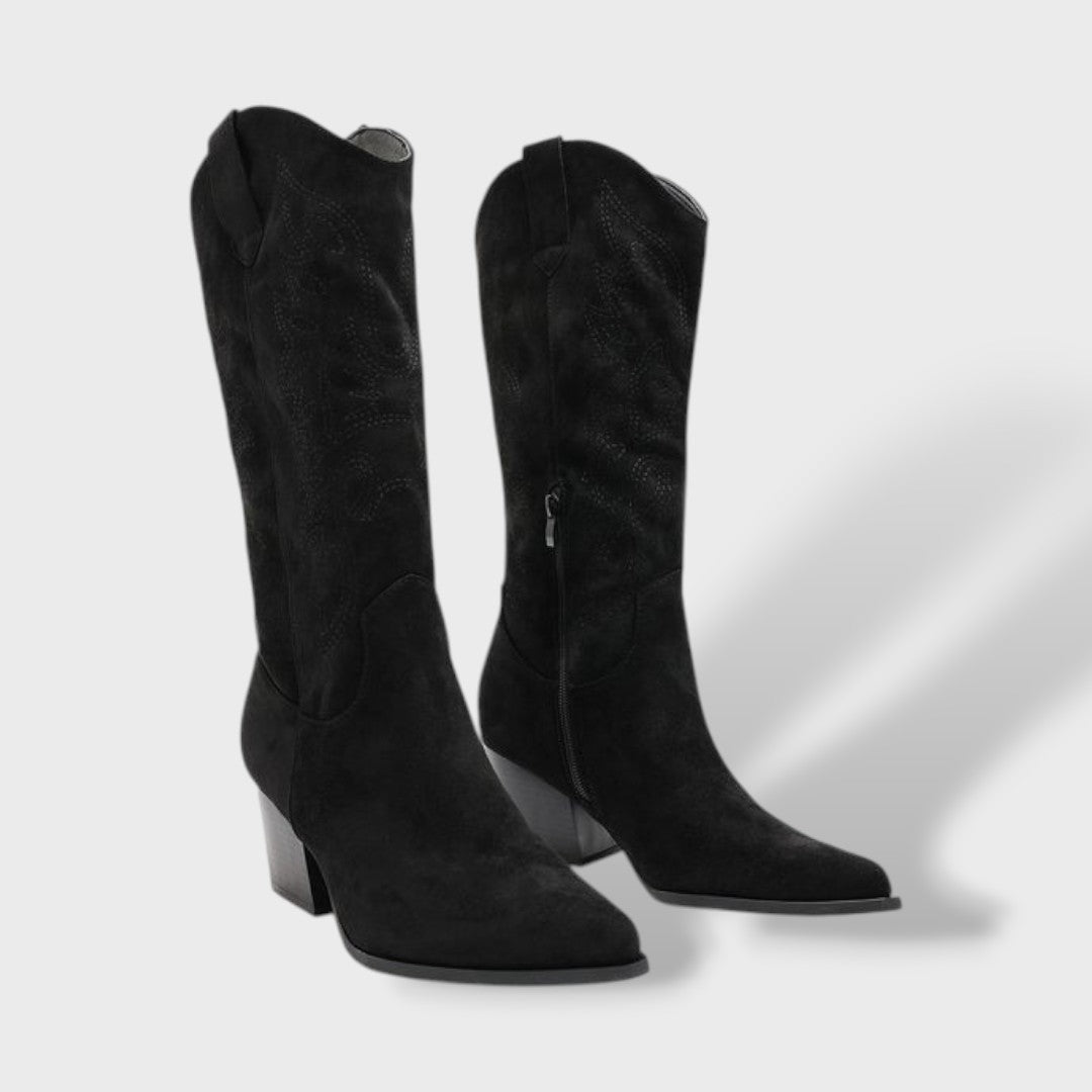 Women's Orthopedic Cowboy Boots Suede Wide Heel