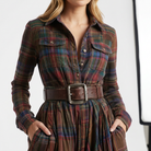 Women's Checked Shirt Dress - Long Sleeve Autumn Dress