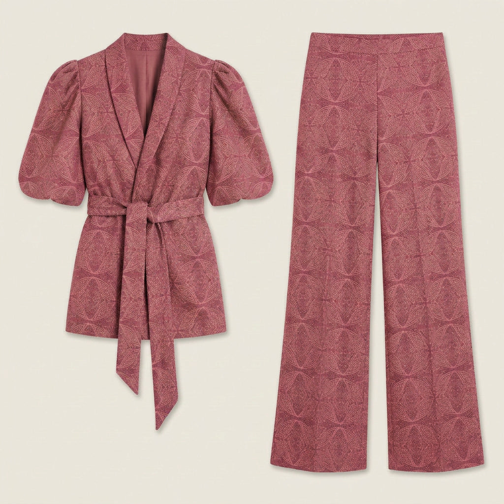 Women's Kimono Jacket & Wide-Leg Trousers Co-Ord Set – Geometric Print