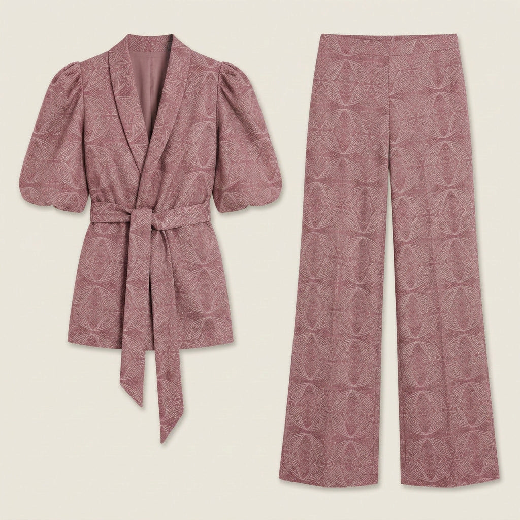 Women's Kimono Jacket & Wide-Leg Trousers Co-Ord Set – Geometric Print